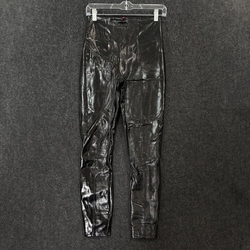 Spanx Faux Patent Leather Leggings Women's Small Black High Rise Shaping Pants